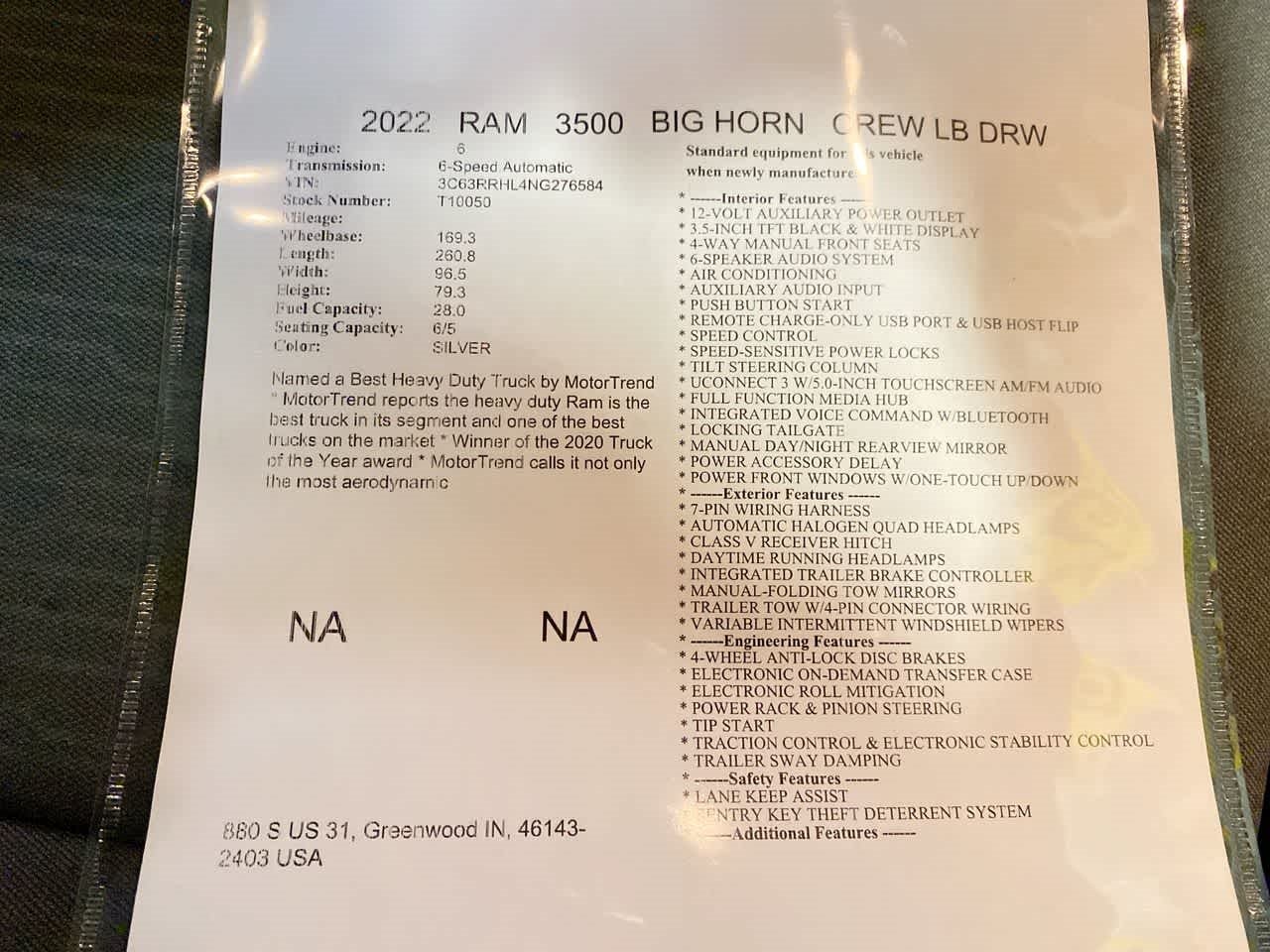 2022 RAM 3500 Big Horn 4x4 Crew Cab 8 Box